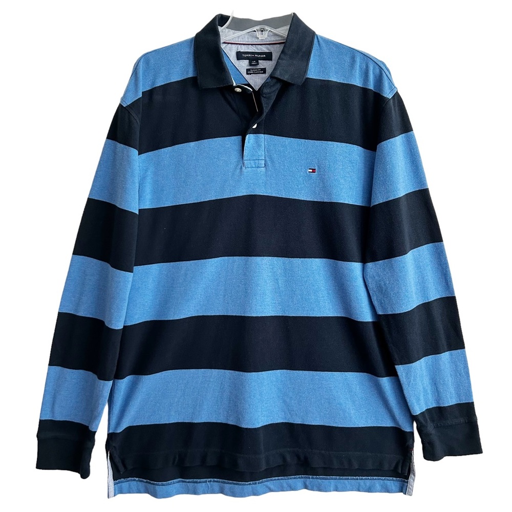 Tommy Hilfiger Navy Blue Stripe Cotton Rugby Shirt L LNC.
